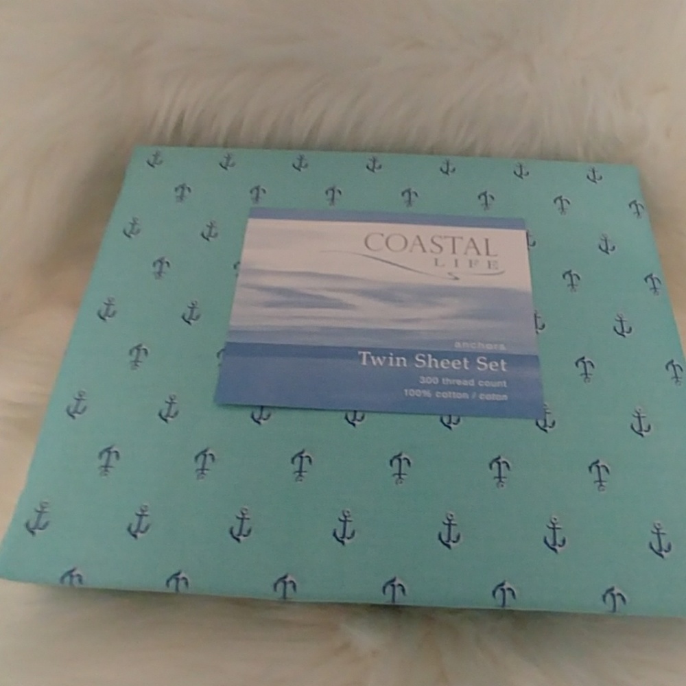 Coastal Life Aqua Twin Anchor Sheet Set